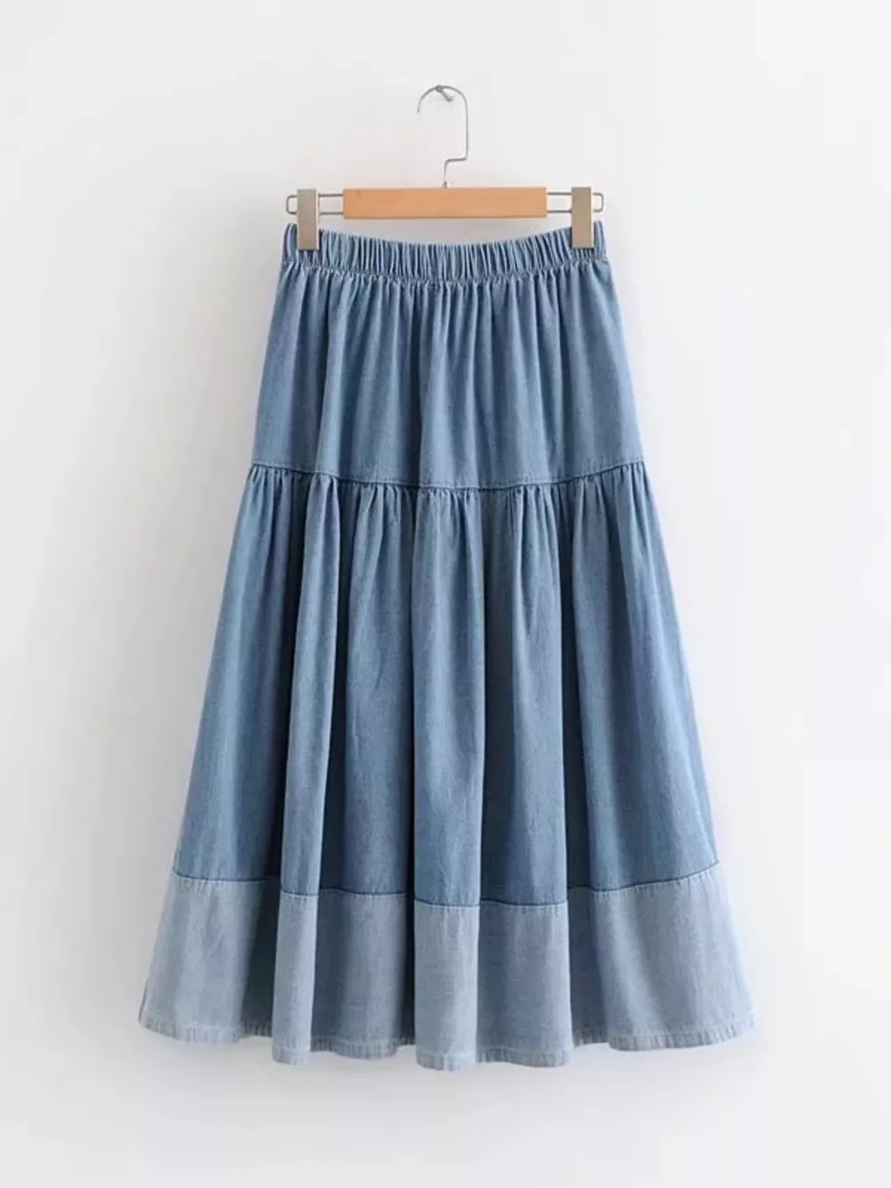 Tiered Denim Midi Skirt, image 6