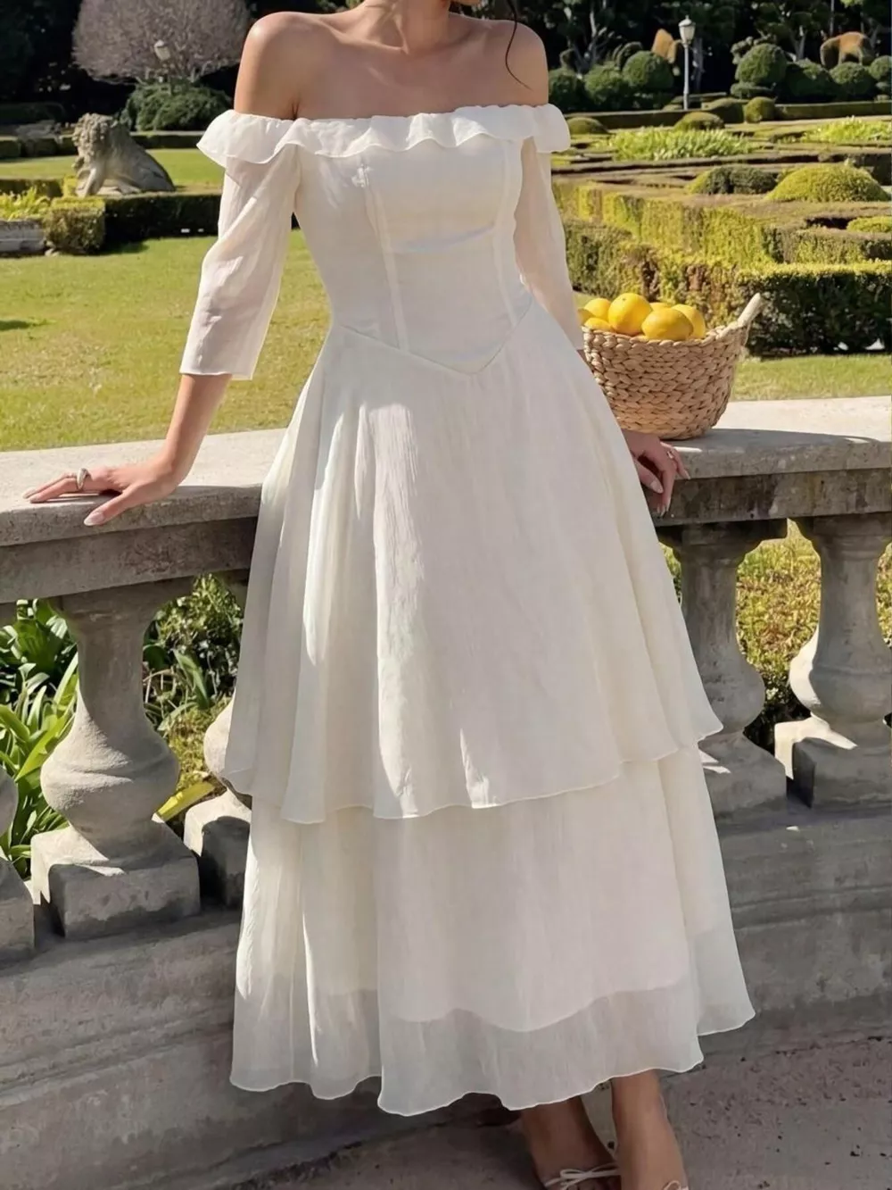 Off-Shoulder Layered Midi Dress, image 2