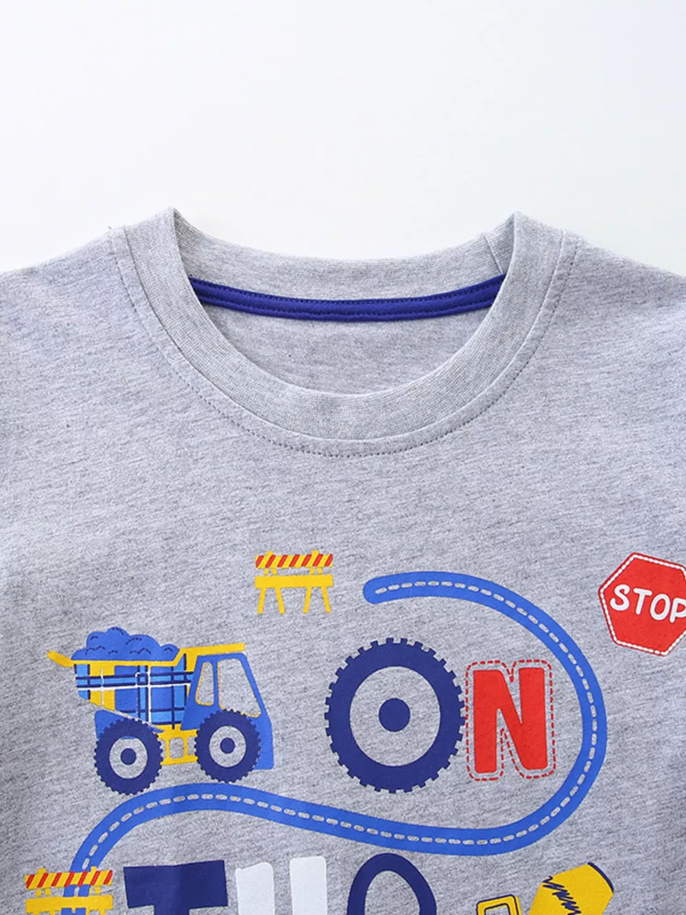 Children's Construction Truck & Traffic Sign Graphic T-Shirt and Plaid Shorts Set, image 2