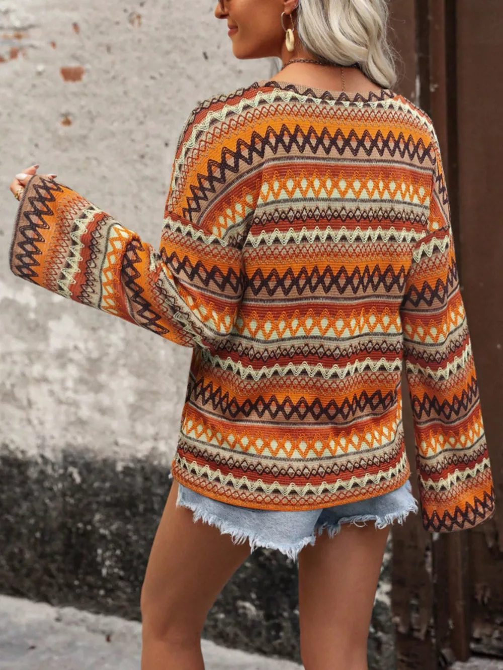 Vibrant Multi-Color Geometric Pattern Knit Top, image 12