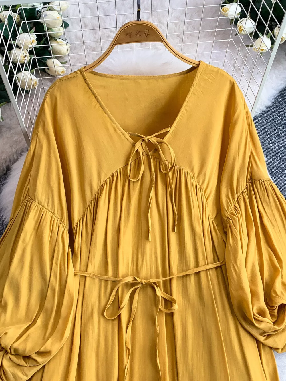 Balloon Sleeve Tie-Waist Dress, image 15