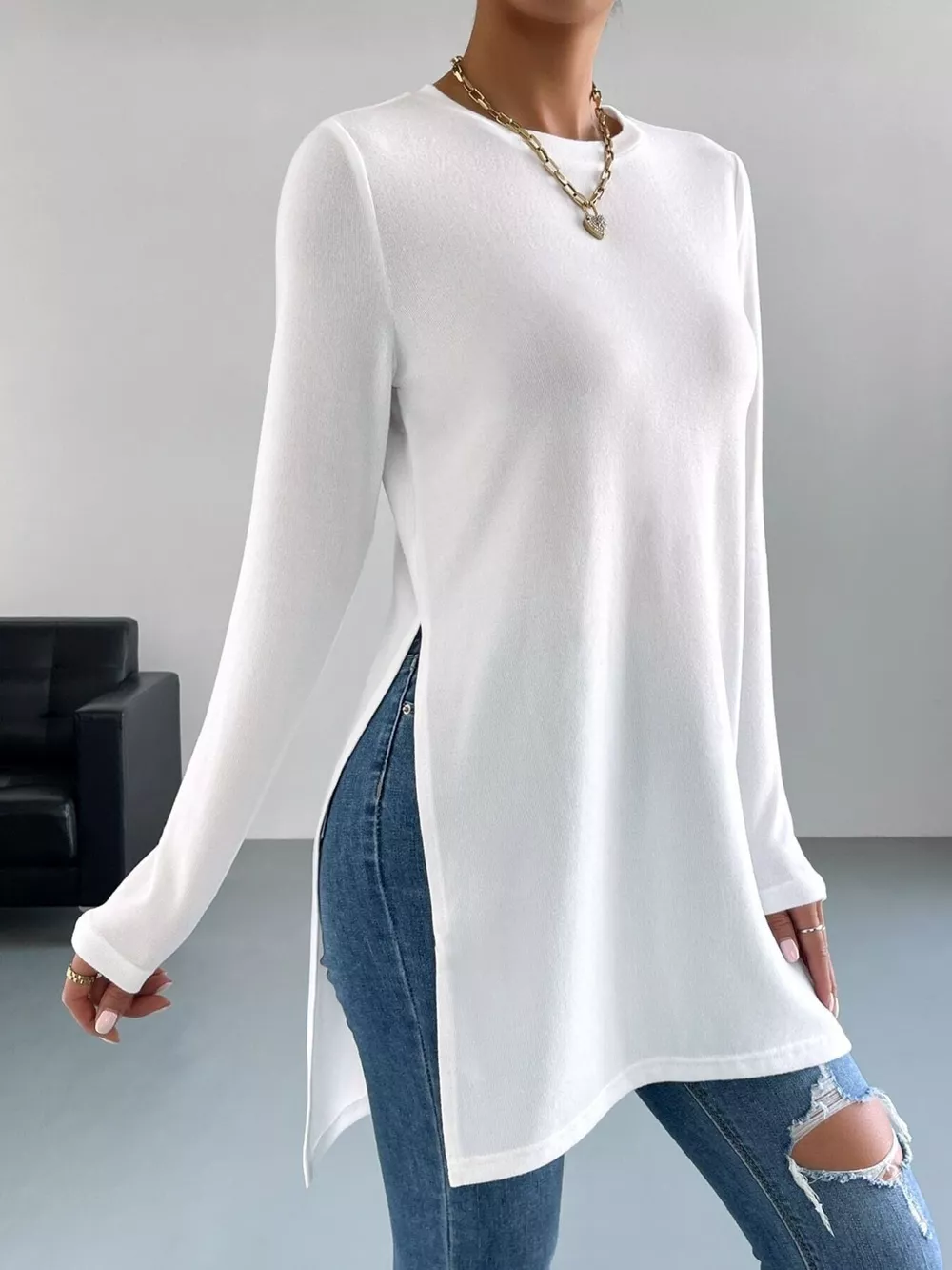 Long Sleeve Side Slit T-Shirt, image 5