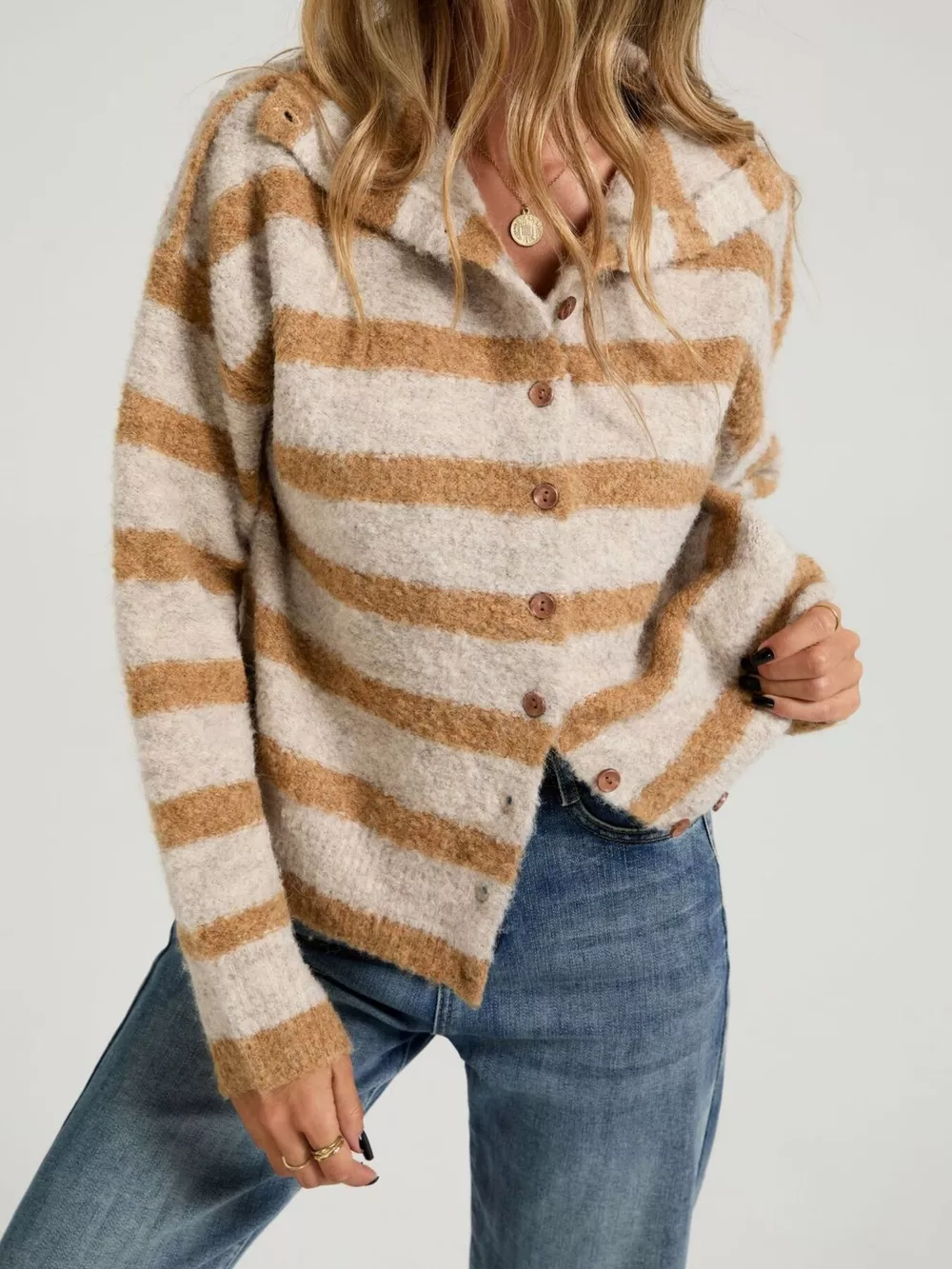 Striped Fuzzy Knit Cardigan, image 2