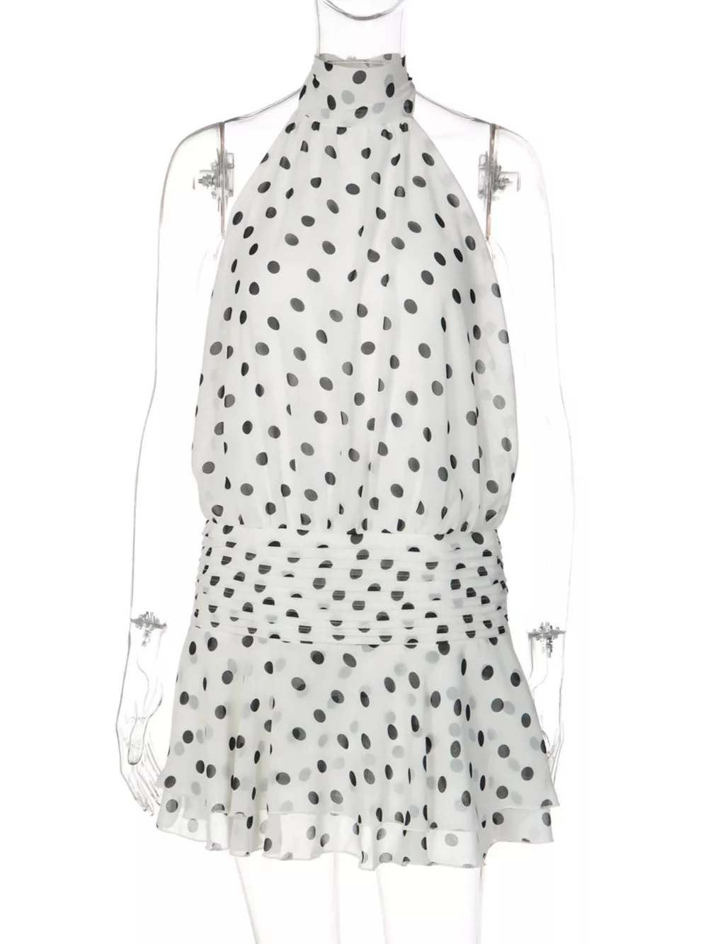 Polka Dot Halter Neck Ruffle Dress, image 14