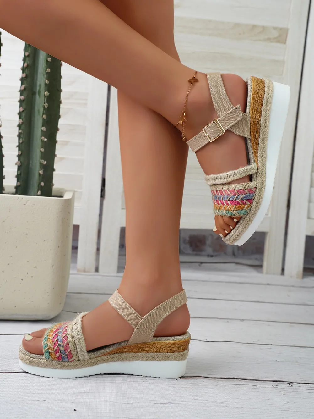 Braided Rainbow Platform Wedge Sandals, image 4