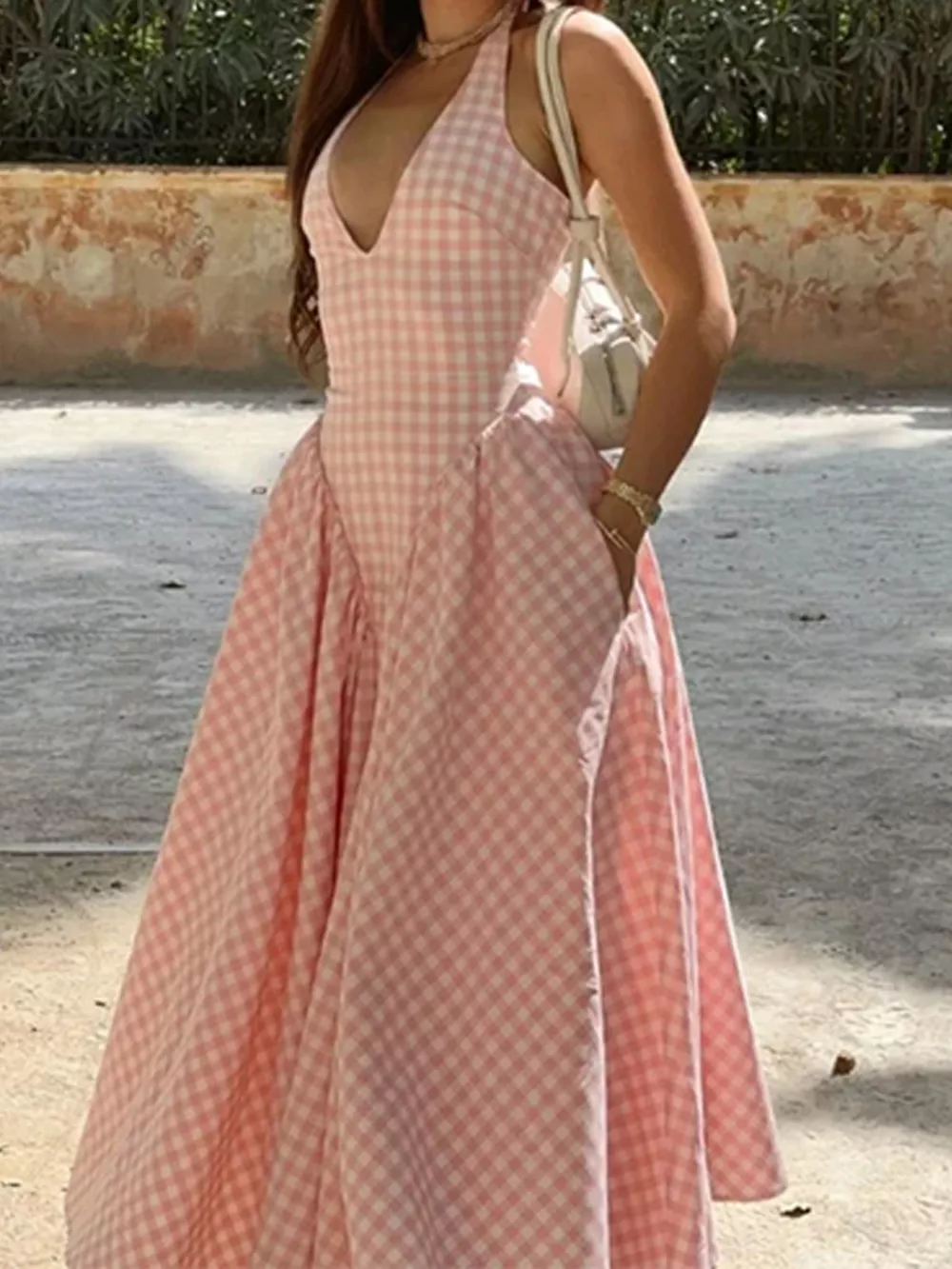 Full Size Gingham Halter Neck Maxi Dress Plus Size, image 2