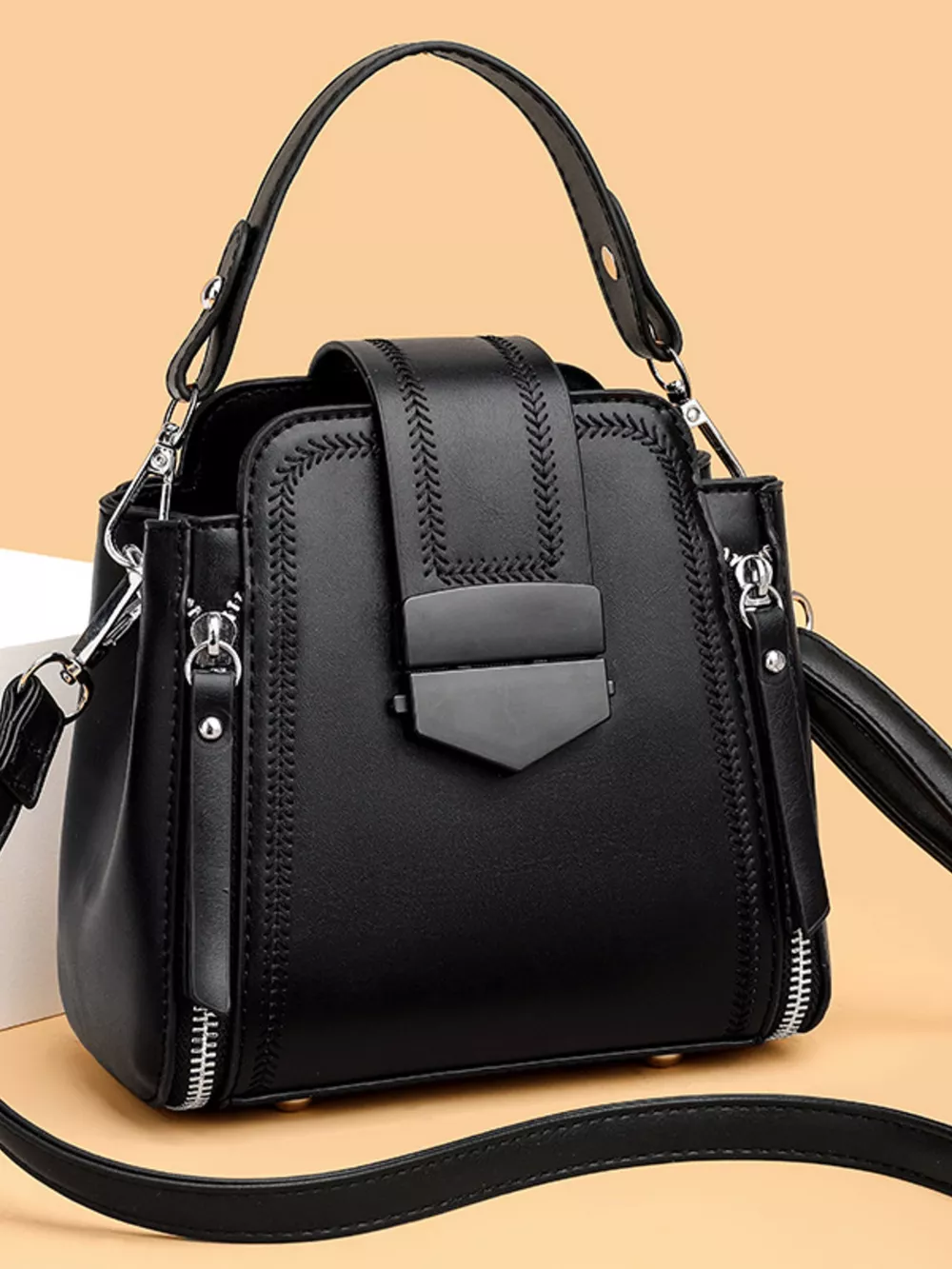 Leather Bucket Crossbody Bag