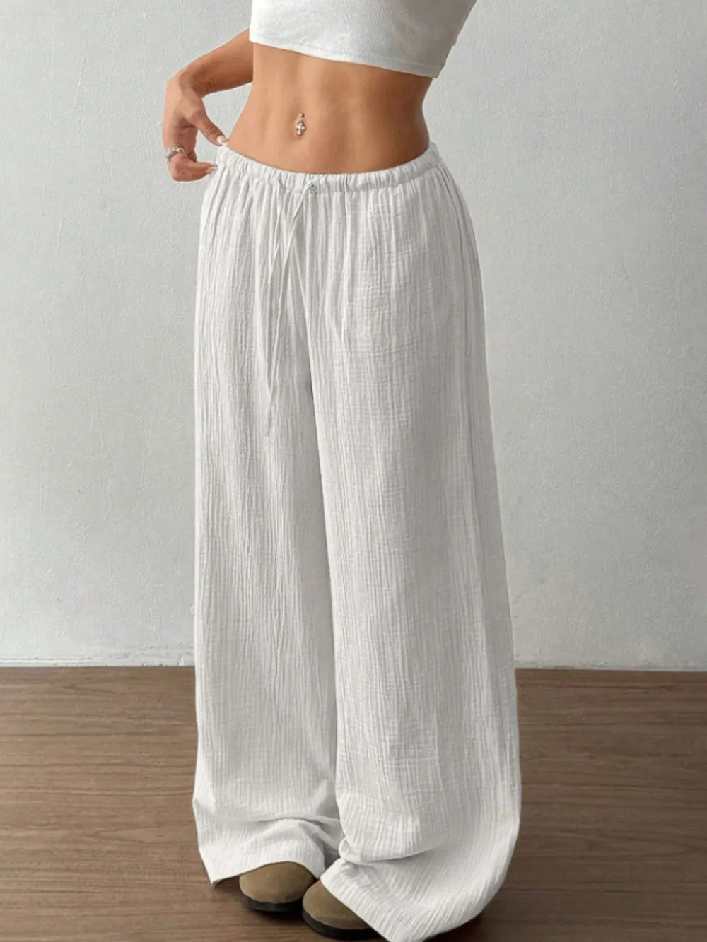Wide Leg Drawstring Casual Pants, image 4
