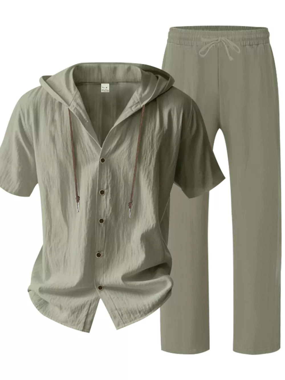 Men's Full Size Button Up Hooded Top and Pants Set Plus Size, image 6