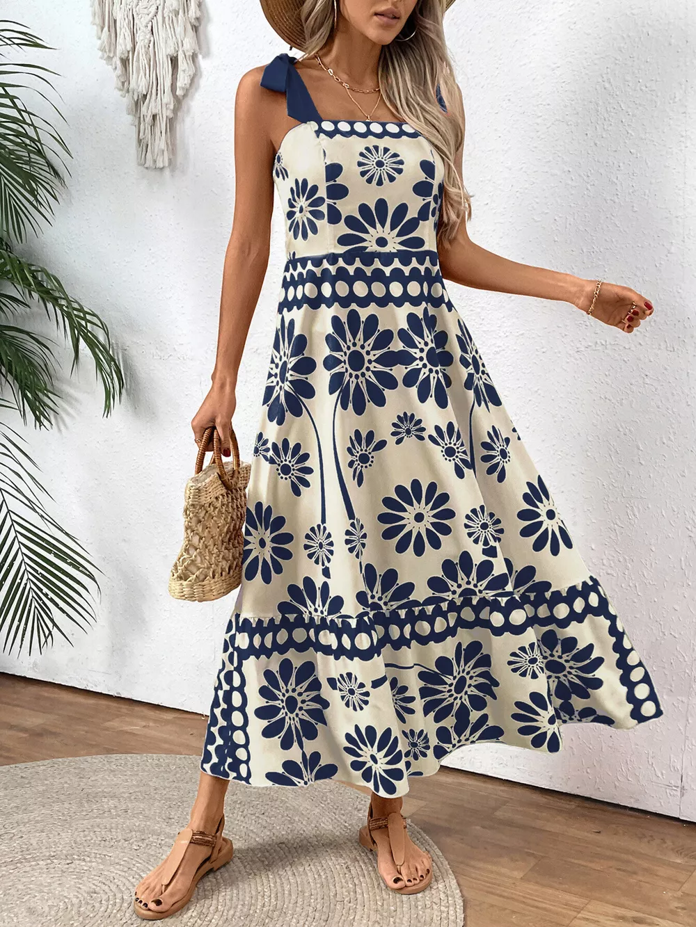 Floral Print Tie-Shoulder Midi Dress, image 7