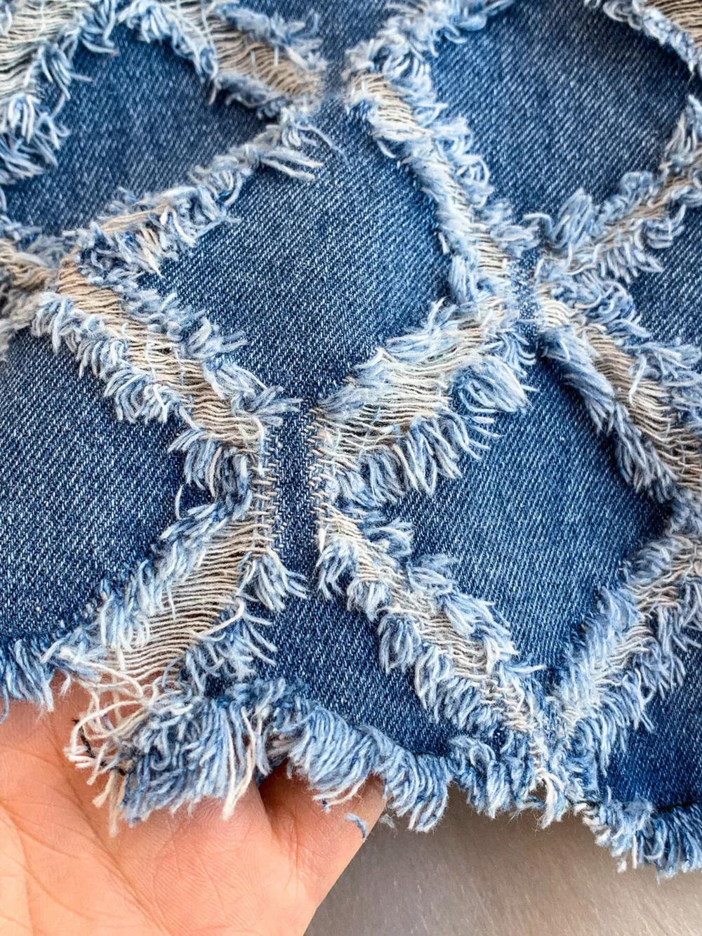 Distressed Diamond Pattern Jacket and Shorts Denim Set, image 5