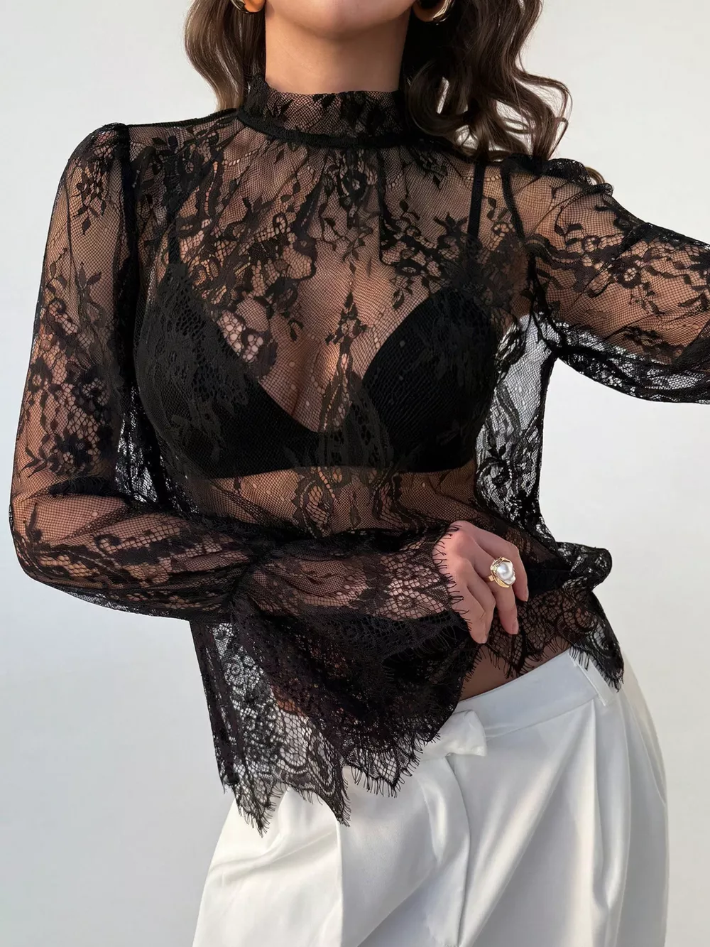 Lace Flounce Sleeve Top, image 3