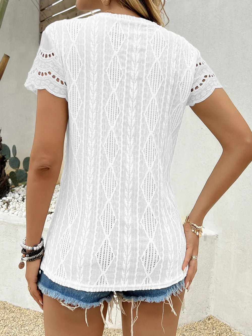 Crochet Lace Short Sleeve T-Shirt, image 27
