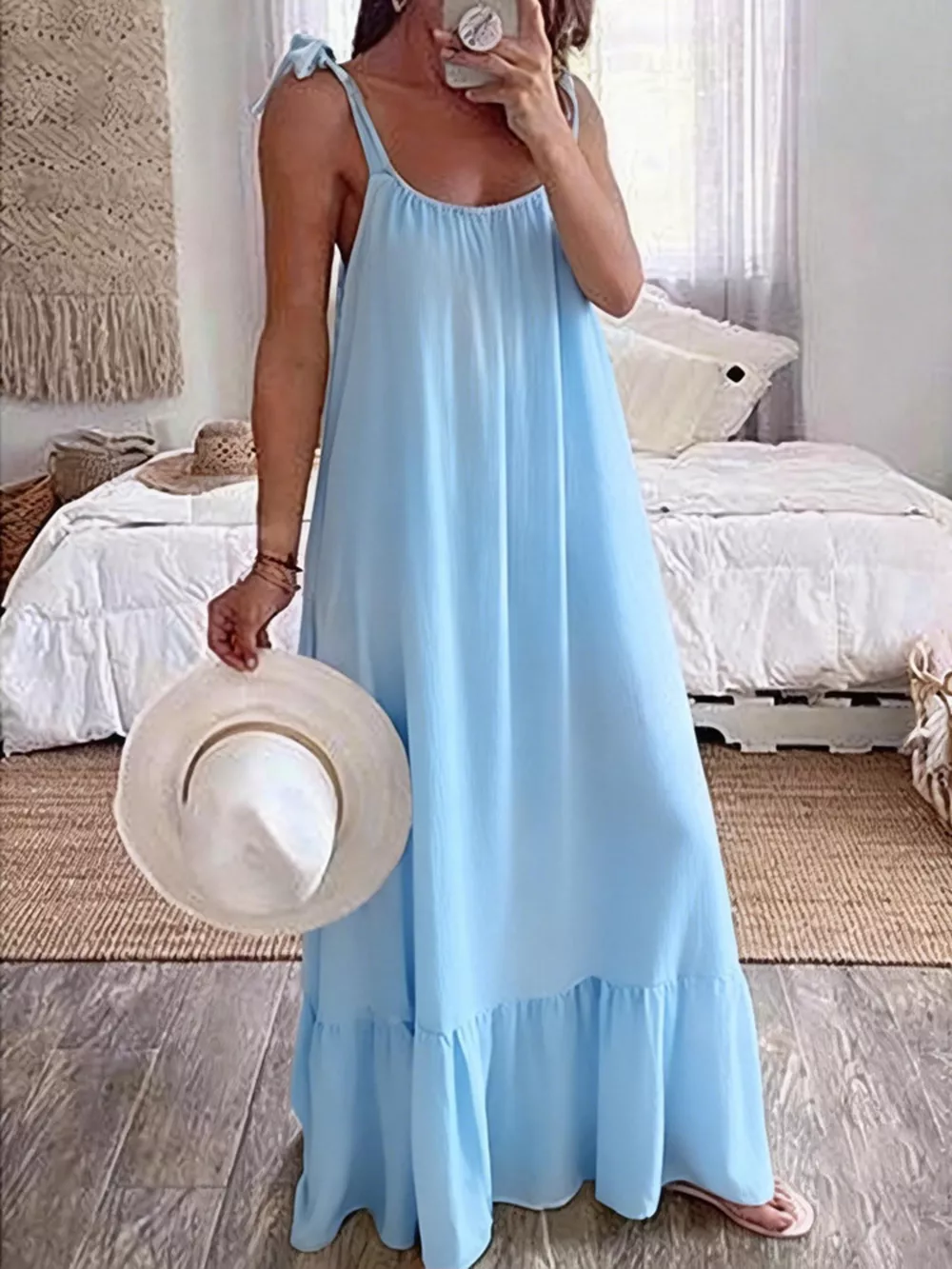 Sleeveless Tie Strap Flowy Maxi Dress, image 6