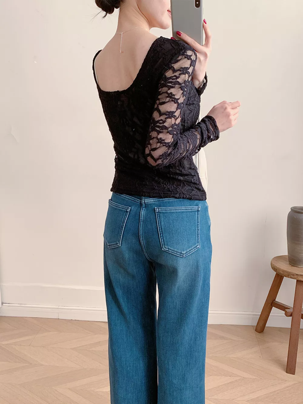 Lace Round Neck Long Sleeve Top, image 29