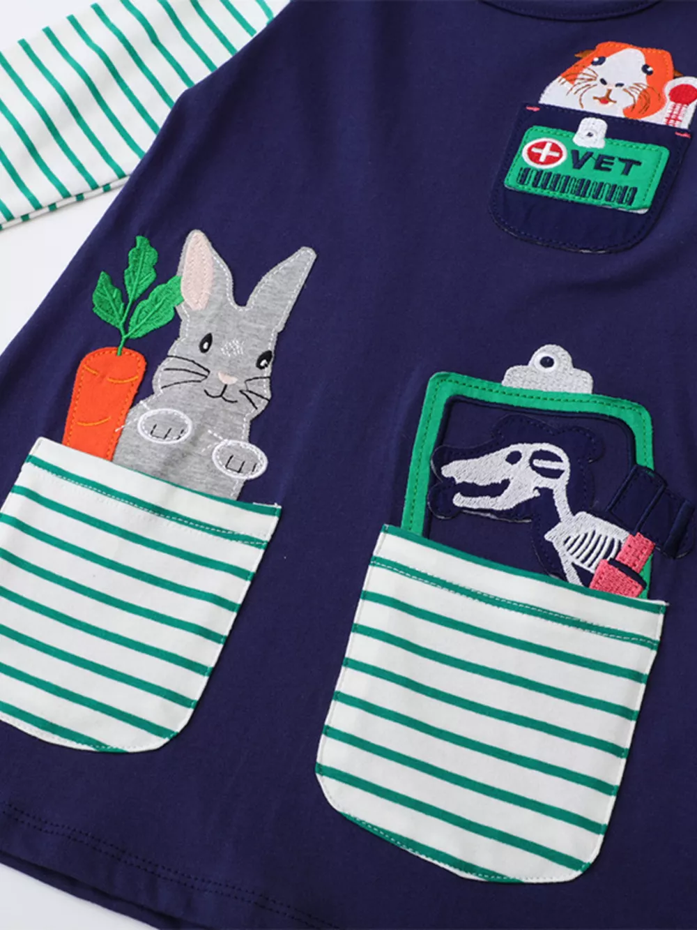 Children's Animal Pocket Embroidered Long Sleeve Dress, image 2