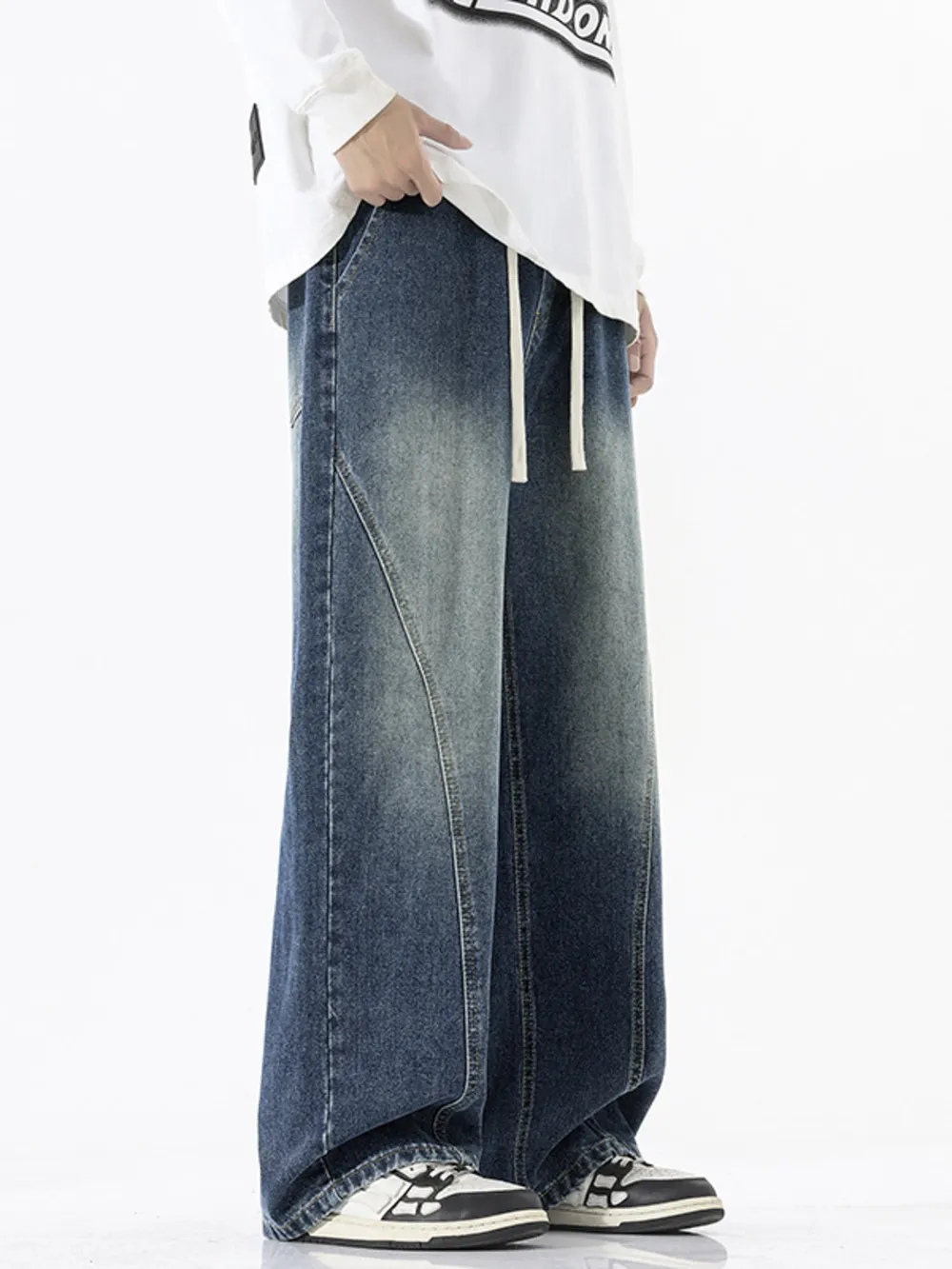 Men's Full Size Wide Leg Drawstring Jeans Plus Size, image 9