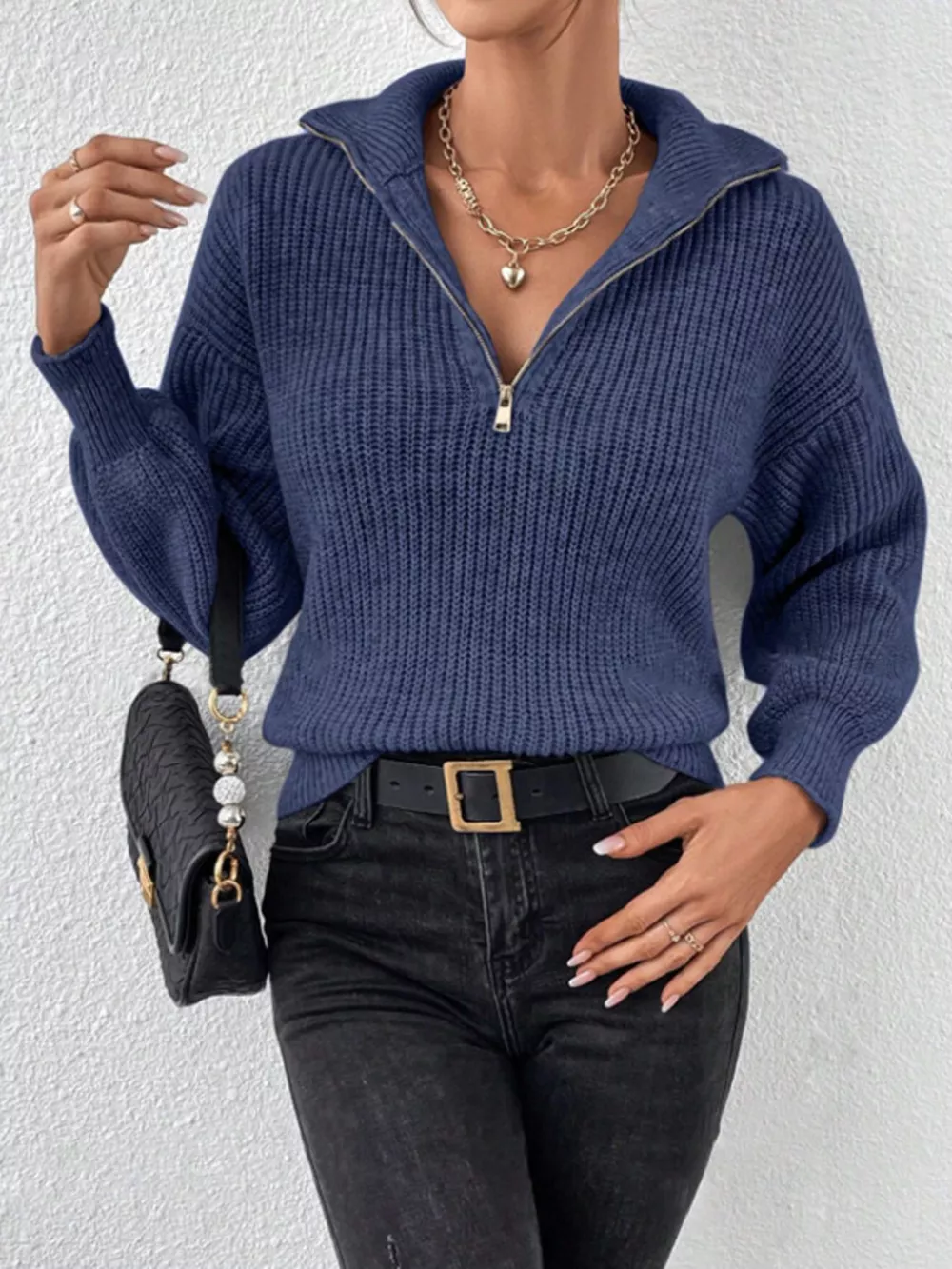 Quarter-Zip Dropped Shoulder Sweater, image 7