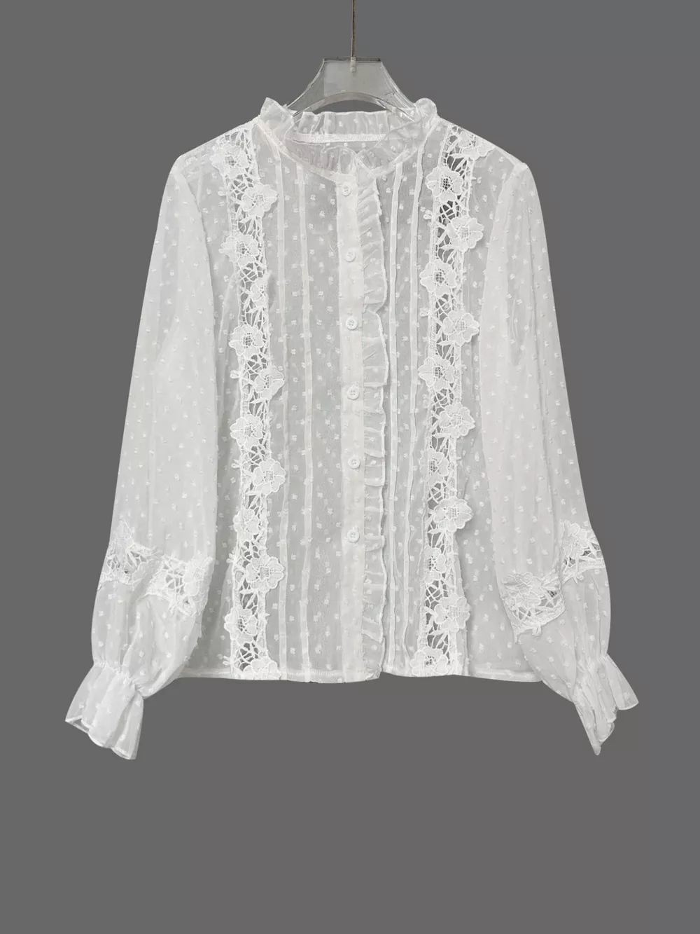 Lace Trimmed Swiss Dot Shirt, image 2
