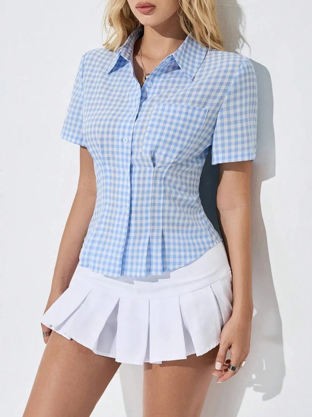 Gingham Short Sleeve Button-Up Shirt, image 5