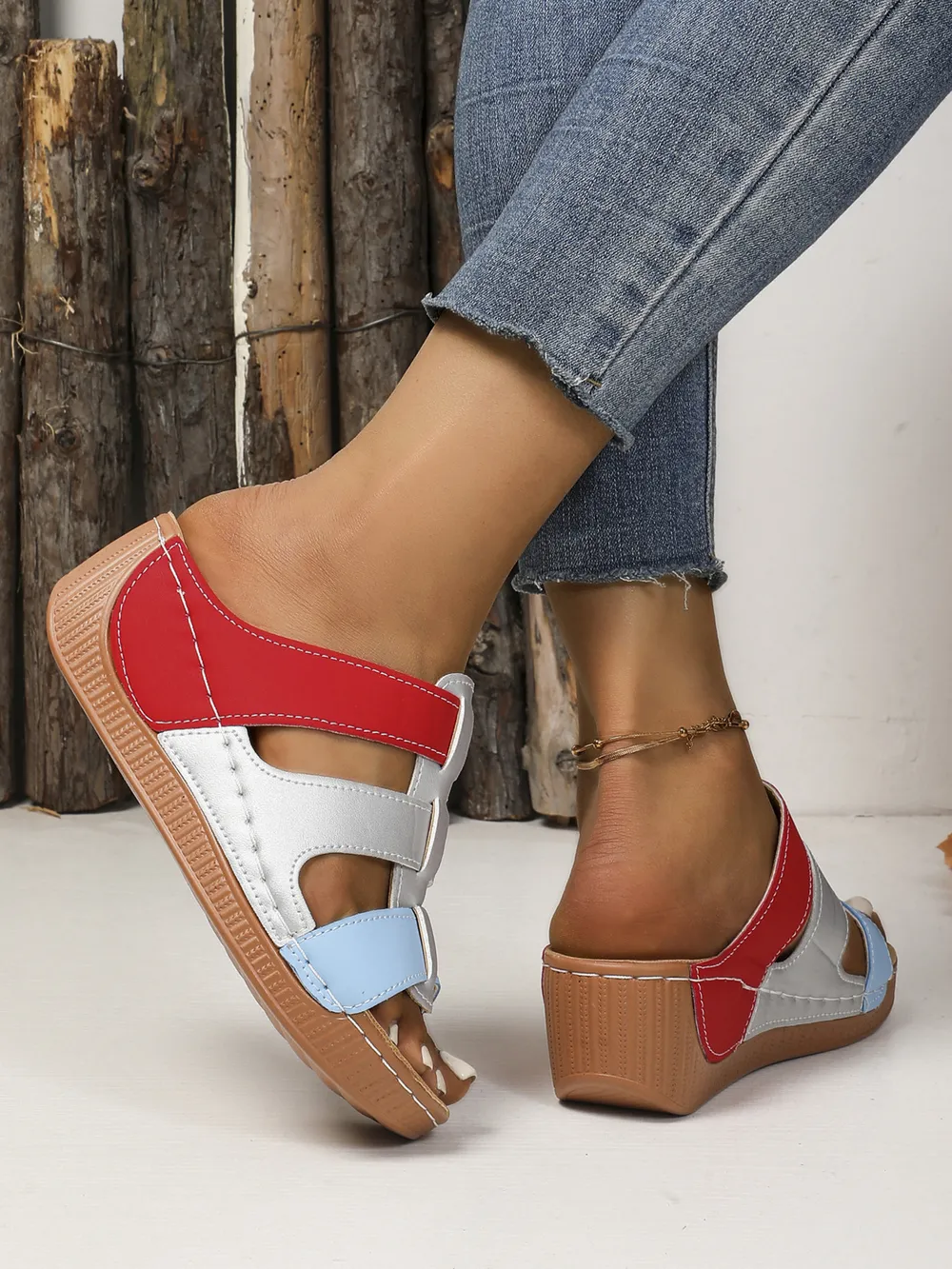 Contrast Cutout Open Toe Sandals, image 4