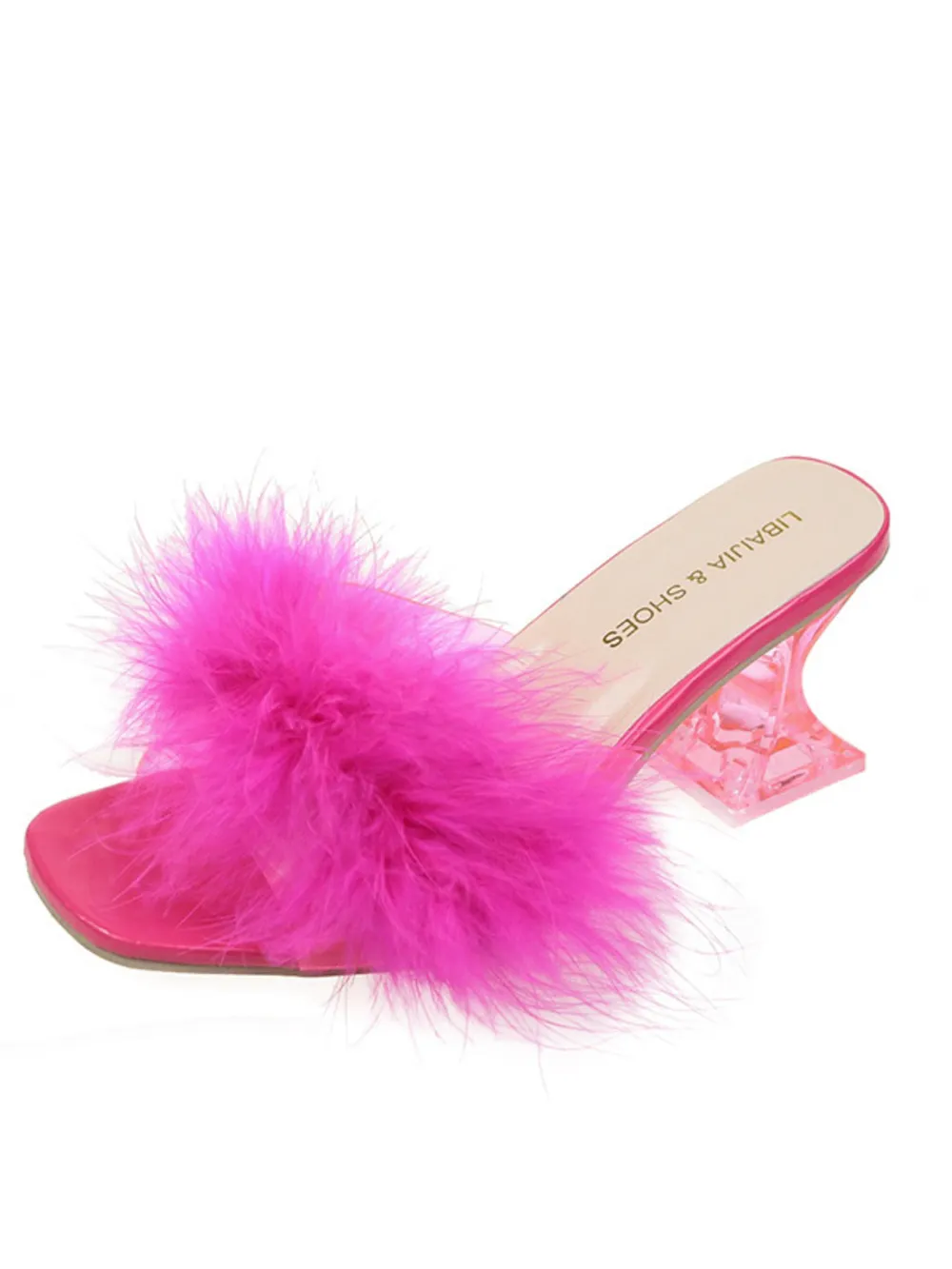 Fluffy Strap Block Heel Sandals, image 4
