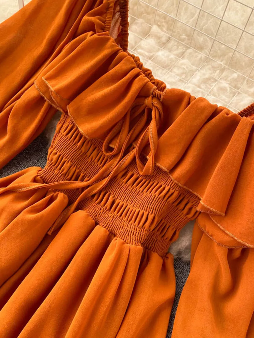 Ruffle Square Neck Balloon Sleeve A-Line Dress, image 7