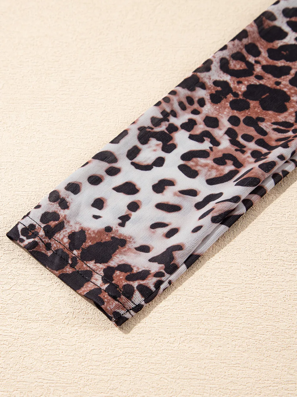 Leopard Print Long Sleeve Mock Neck Bodysuit, image 11
