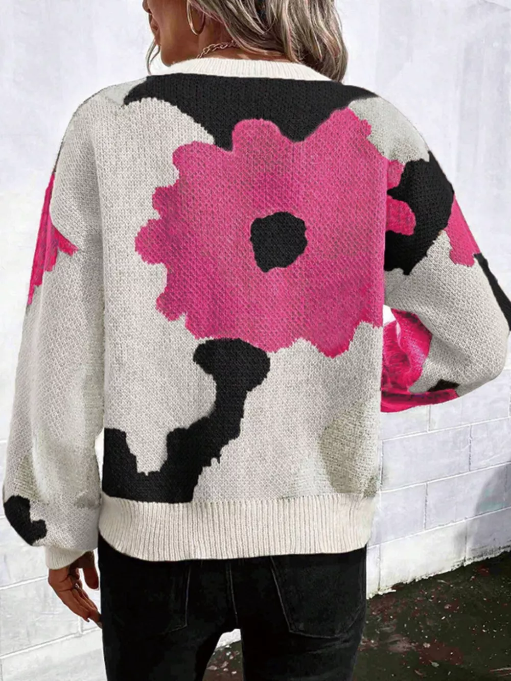 Floral Pattern Round Neck Sweater, image 9