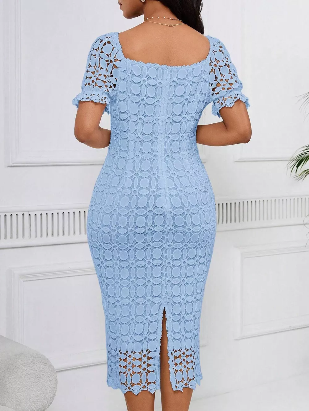 Lace Short Sleeve Midi Dress, image 9