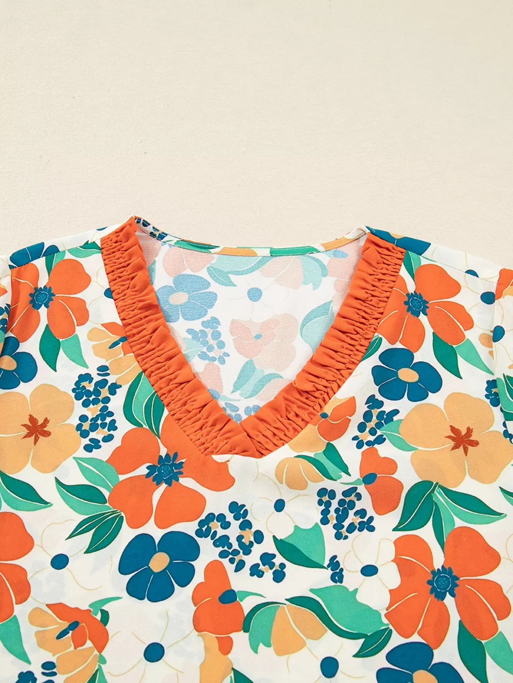 Frilled V Neck Floral Print Blouse, image 3