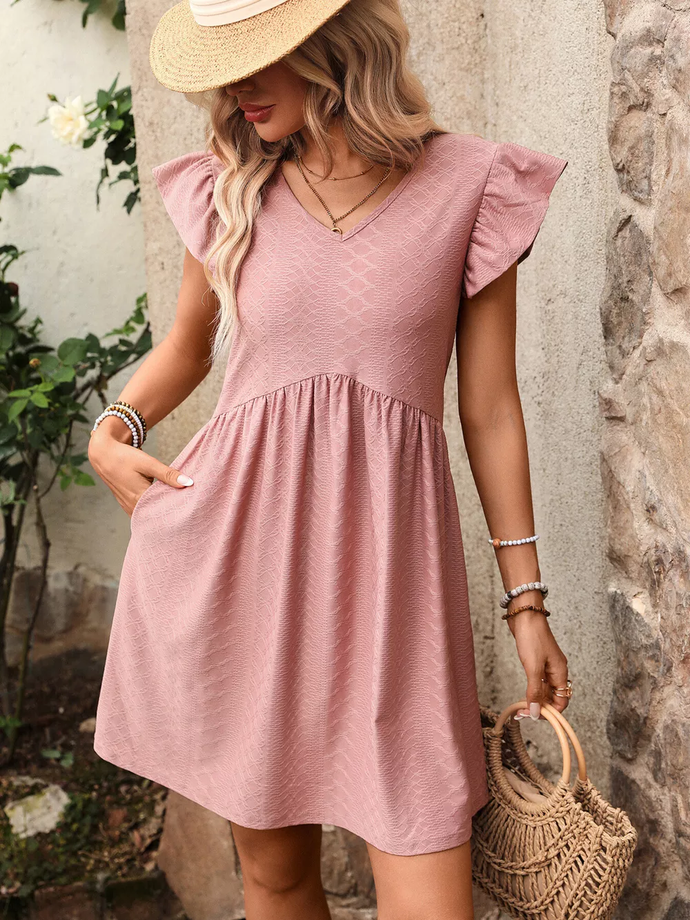 Ruffle Sleeve V-Neck A-Line Dress, image 19