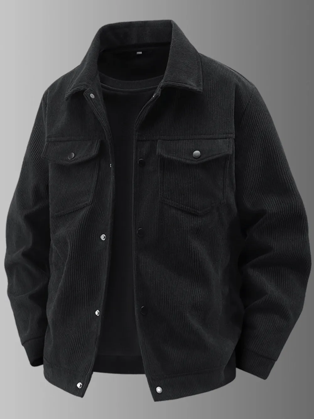 Men's Plus Size Corduroy Button-Up Jacket with Chest Pockets, image 2