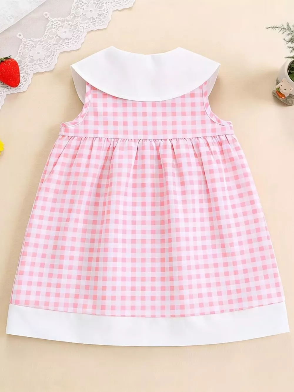 Children's Fruit Embroidered Sleeveless Plaid Dress, image 7