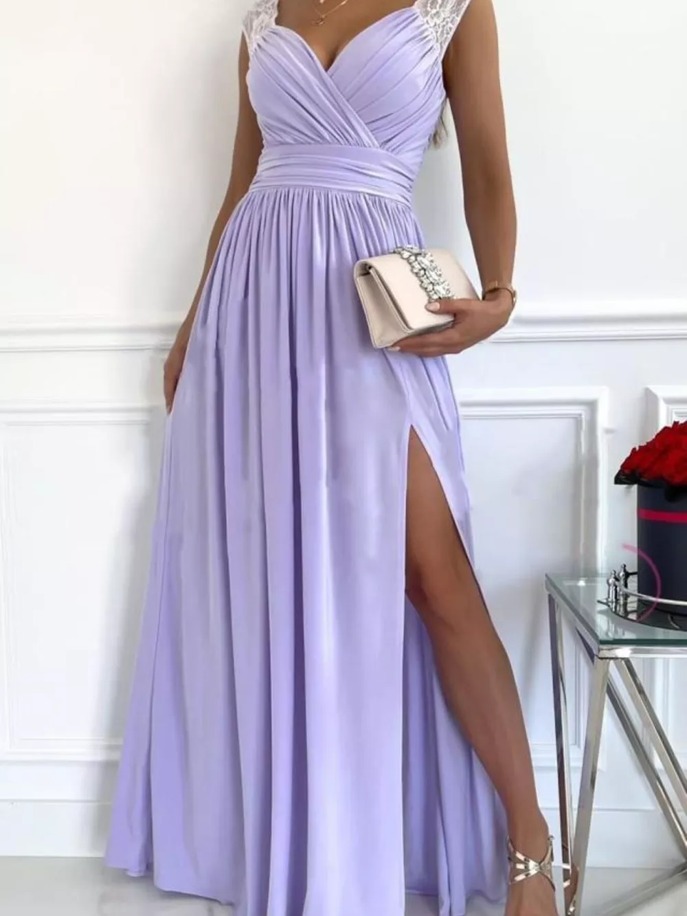 High Slit Lace Detail Maxi Dress, image 5