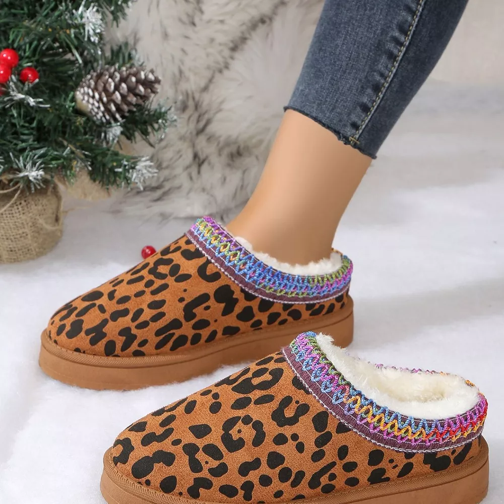 Leopard Print Plush Lined Warm Slip-Ons, image 12