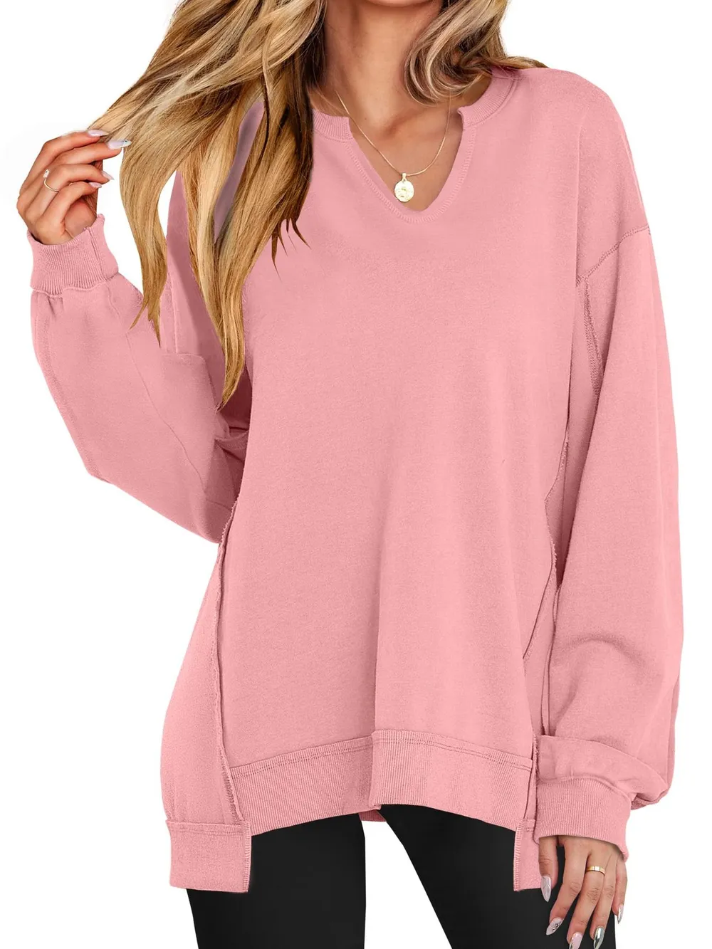 Notched Long Sleeve Oversized Sweatshirt, image 18