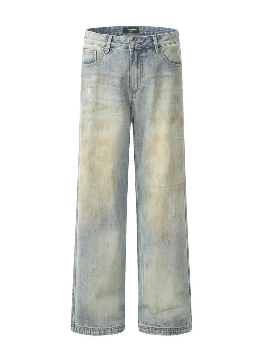 Men's Washed Wide-Leg Distressed Jeans