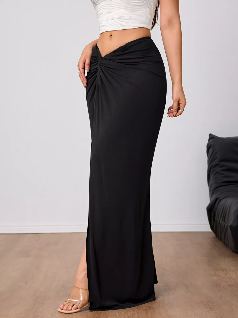 Slit Twist-Front Bodycon Maxi Skirt, image 5