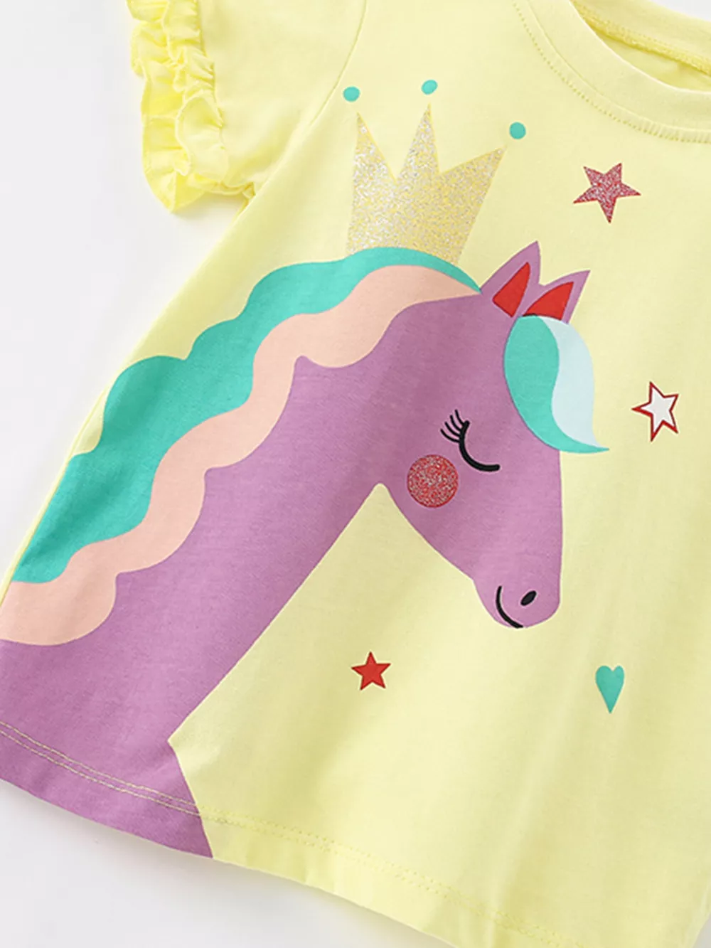 Children's Cute Unicorn Graphic Ruffle Sleeve T-Shirt, image 2