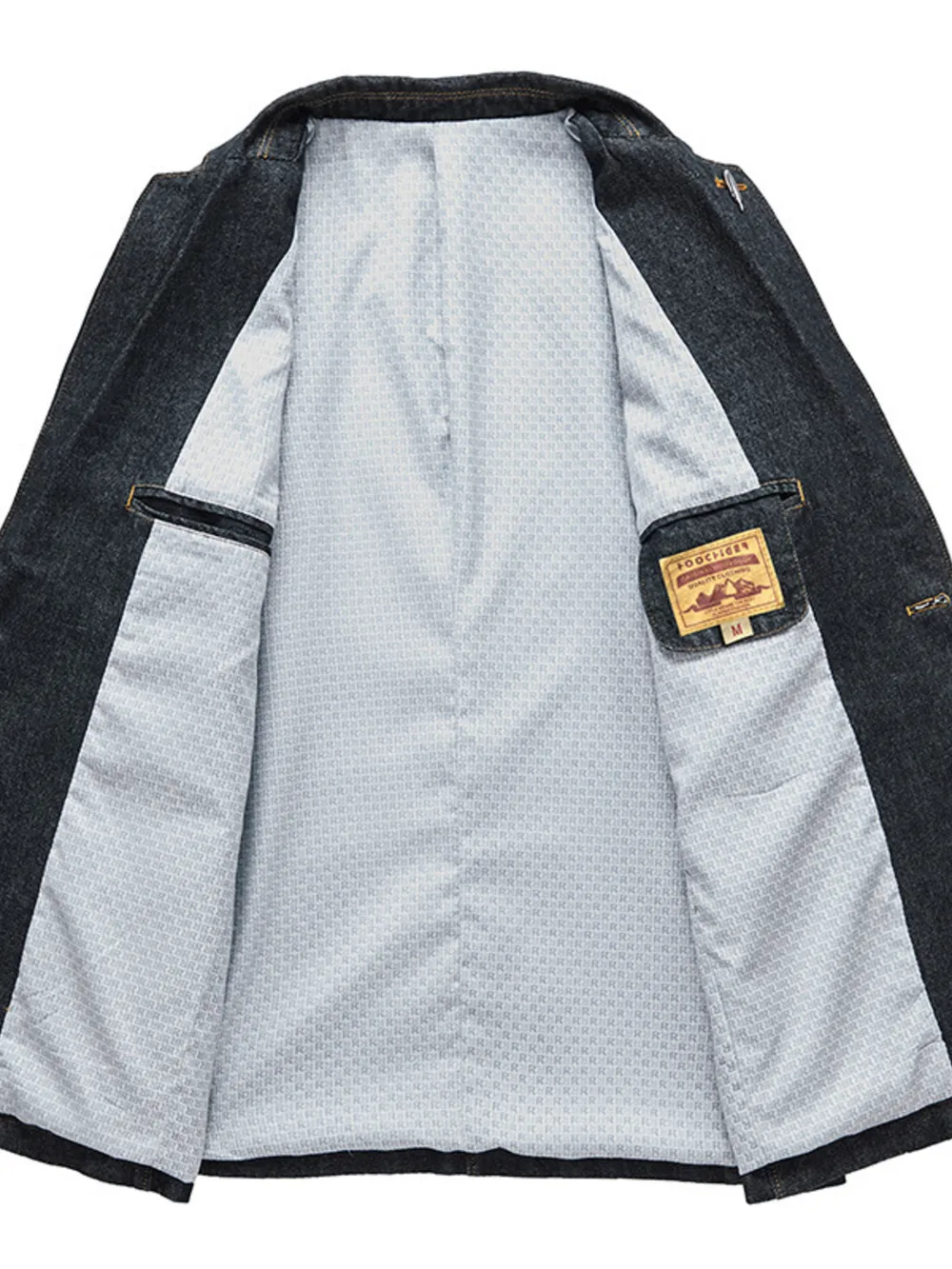Men's Plus Size Lapel Collar Long Sleeve Denim Blazer, image 2