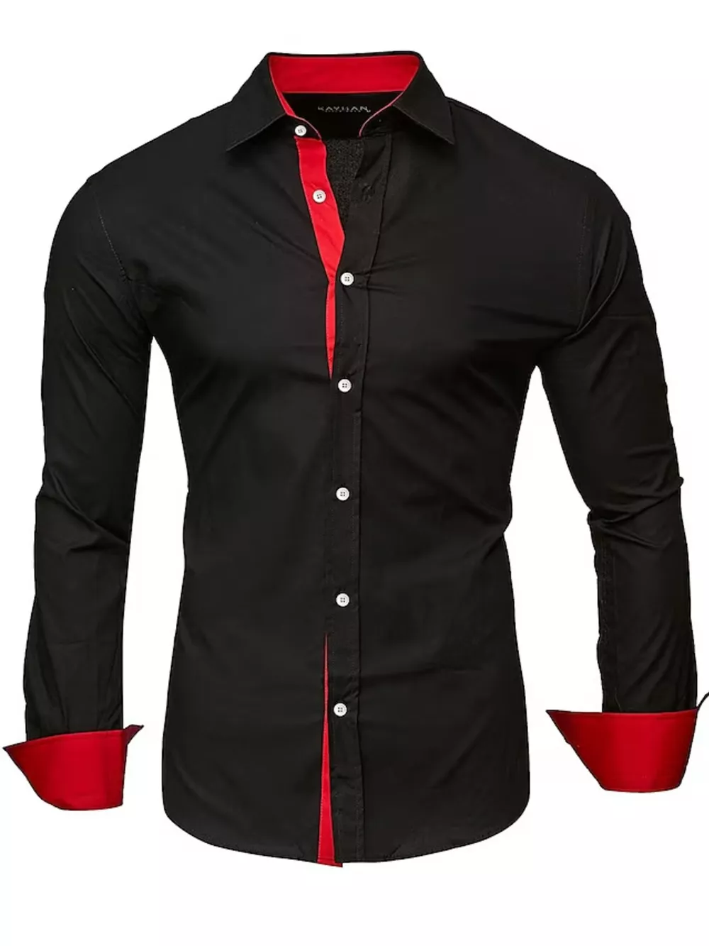 Men's Slim Fit Contrast Trim Long Sleeve Shirt, image 3