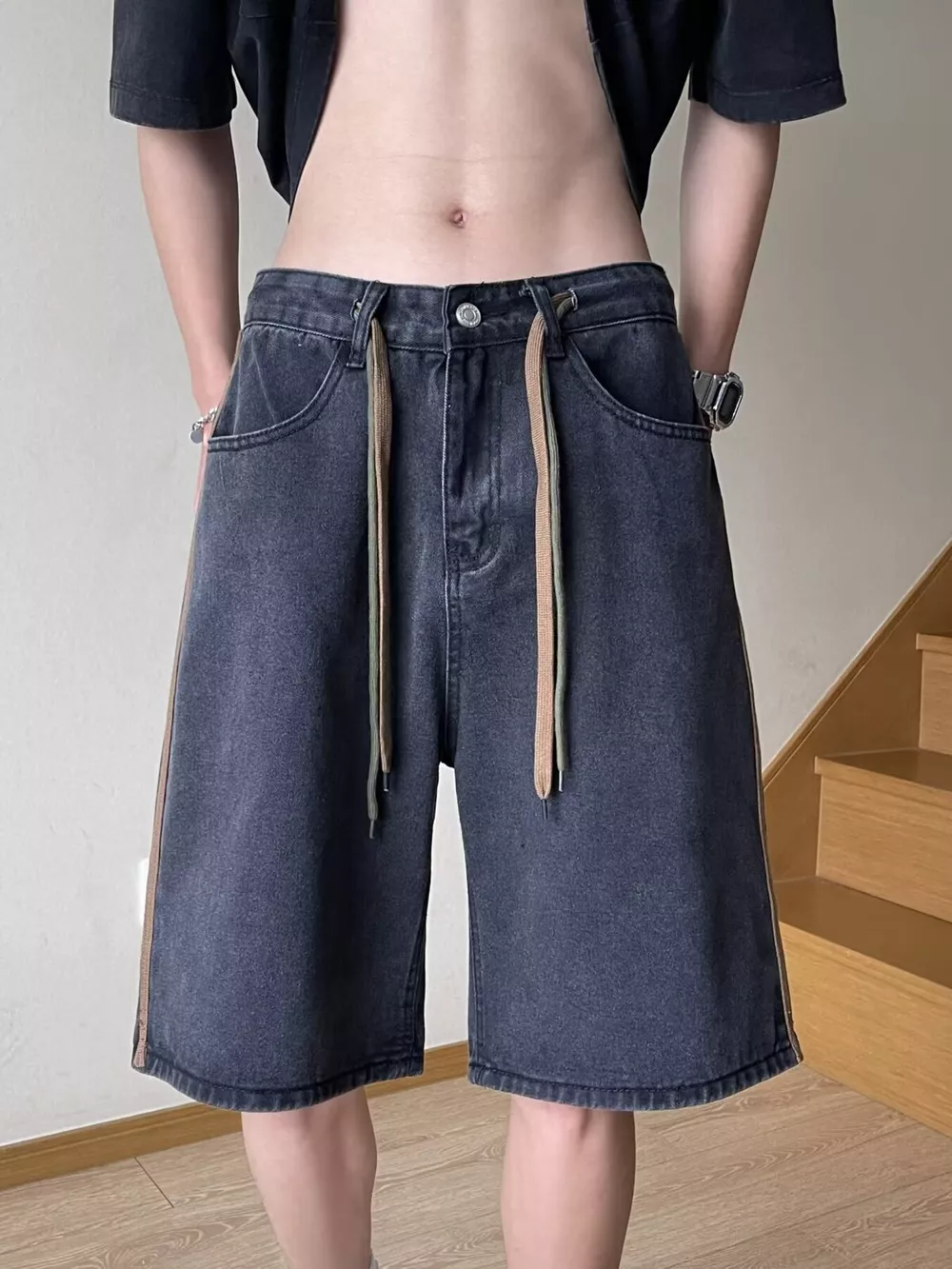 Men's Full Size Drawstring Wide-Leg Denim Shorts Plus Size, image 4