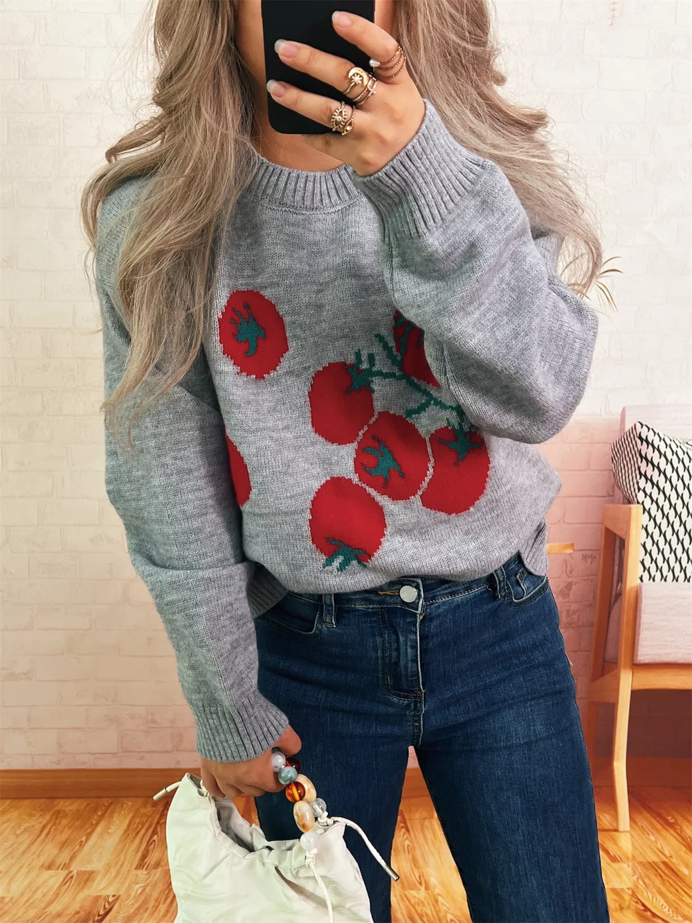 Persimmon Round Neck Long Sleeve Sweater, image 8