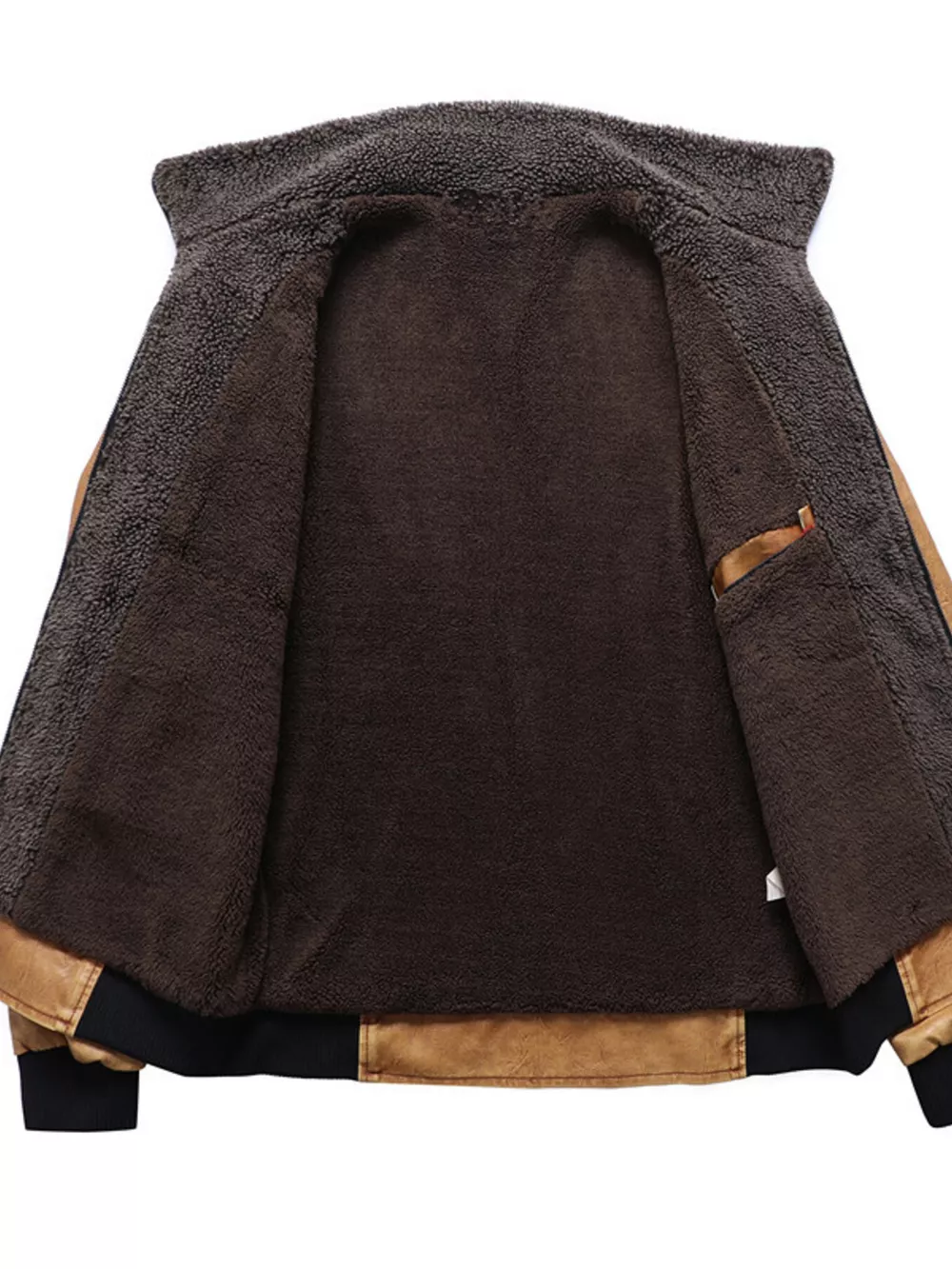 Men's Full Size Faux Leather Sherpa Collar Jacket Plus Size, image 4