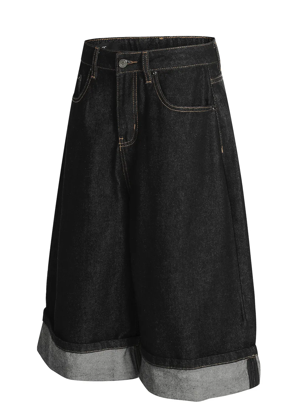 Men's Baggy Denim Shorts with Cuffed Hem, image 2