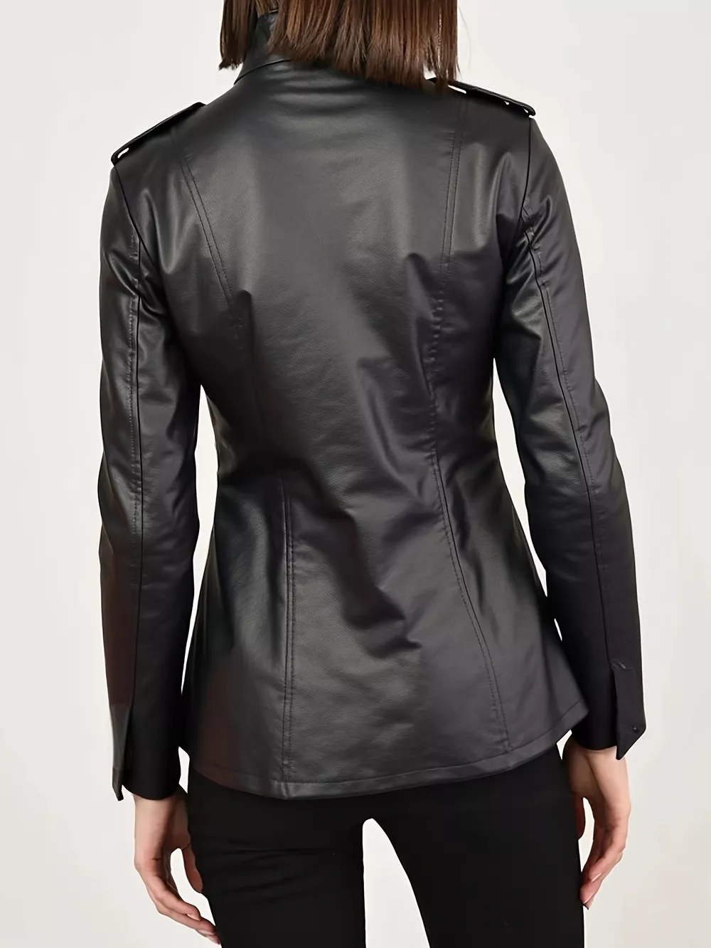 Leather Long Sleeve Moto Jacket, image 3