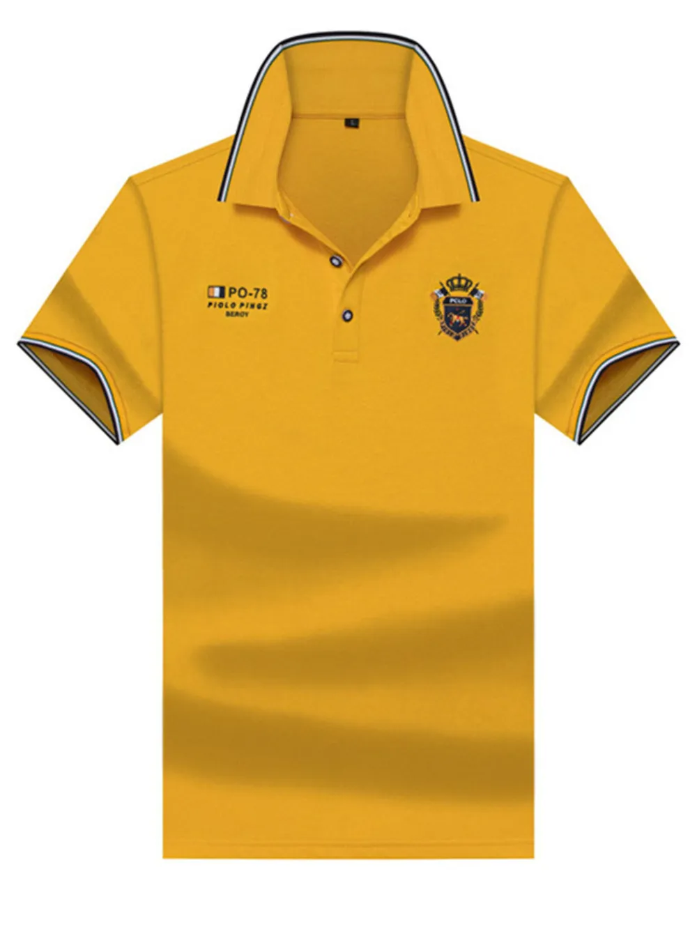 Men's Plus Size Striped Collar Embroidered Detail Polo, image 2