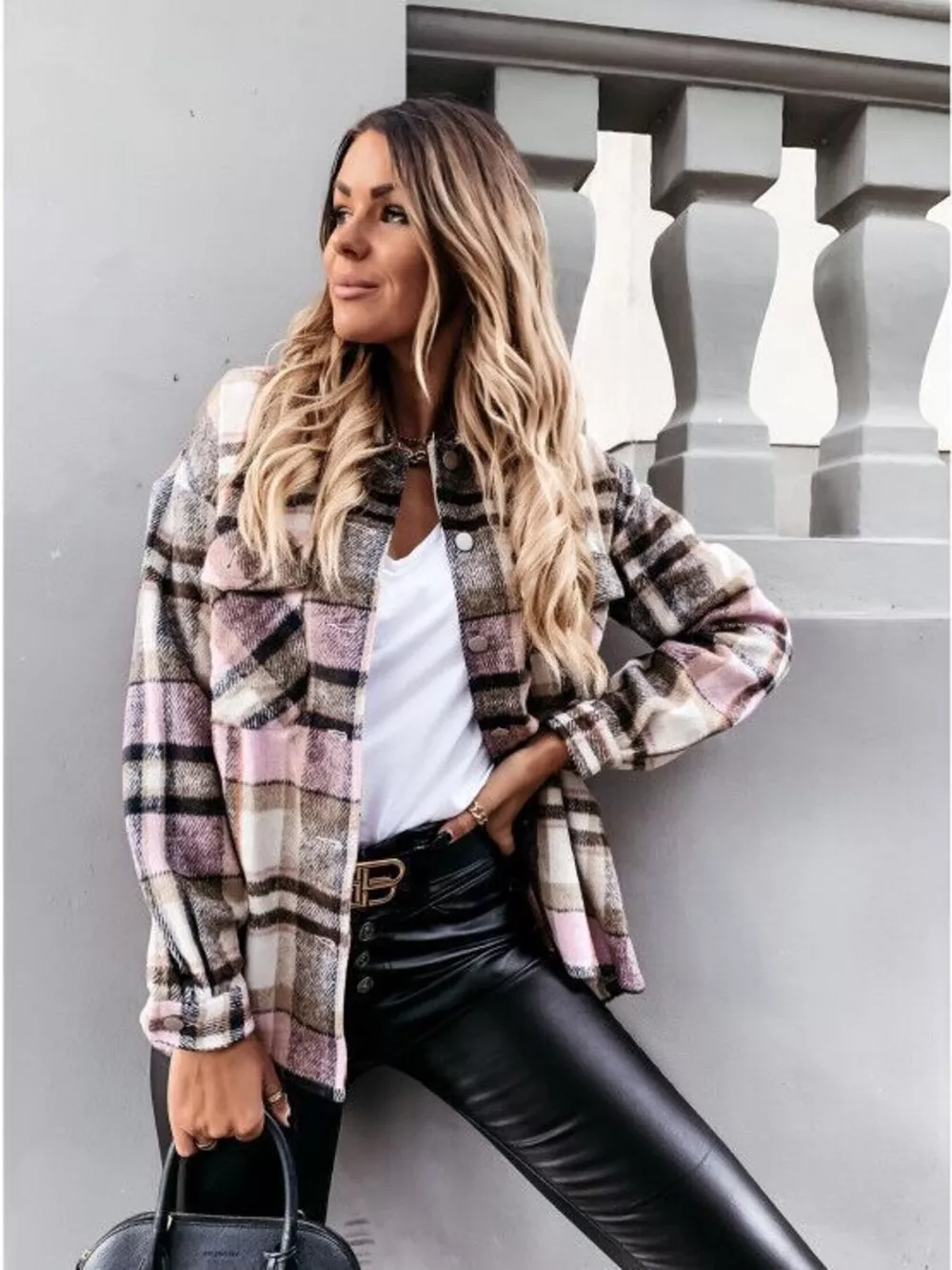 Plaid Button-Down Long Sleeve Shacket, image 4