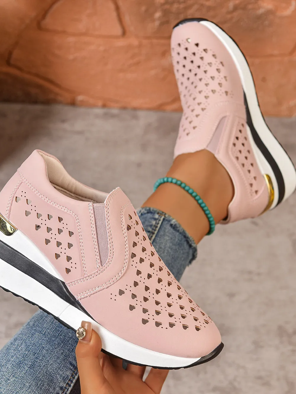 Breathable Cutout Wedge Sneakers, image 3